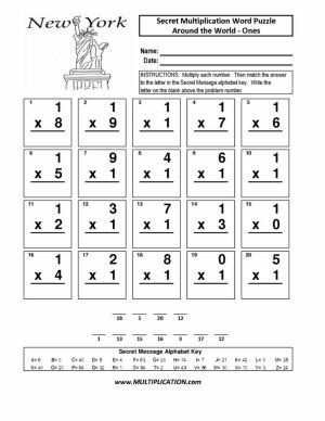 Free Around the World Multiplication - Secret Puzzle Worksheet - Multiplication.com