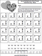 Valentine's Day Nines Time Table Multiplication Worksheet thumbnail